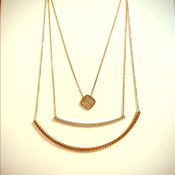 Layers 3 rose gold plated with cz stones necklaces - Picture 2 of 3